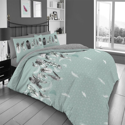 GC GAVENO CAVAILIA Downy Dreams duvet cover bedding set duck egg double 3PC with reversible geometric printed quilt cover