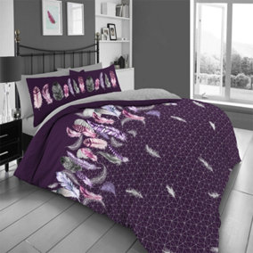 GC GAVENO CAVAILIA Downy Dreams duvet cover bedding set purple double 3PC with reversible geometric printed quilt cover