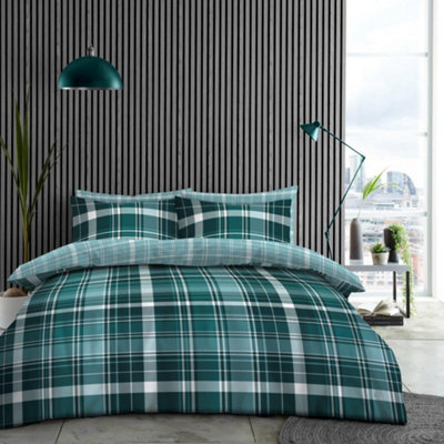 GC GAVENO CAVAILIA Excluisve Range Printed Stirling Check Double 3 Piece With Matching Pillowcase Duvet Cover Bedding Set