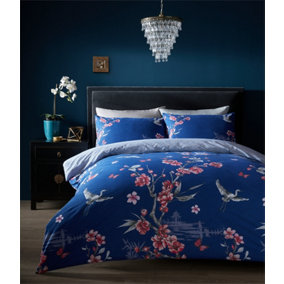 GC GAVENO CAVAILIA Exotic bloom duvet cover bedding set navy double 3PC with birds and flowers print quilt cover.