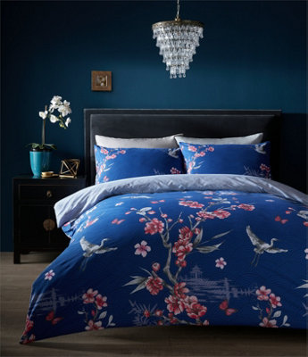 GC GAVENO CAVAILIA Exotic bloom duvet cover bedding set navy king 3PC with birds and flowers print quilt cover.