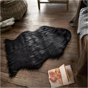 GC GAVENO CAVAILIA Faux Fur Woolly Bliss Rug Black Warm & Cosy Animal Skin Home Decor Rug