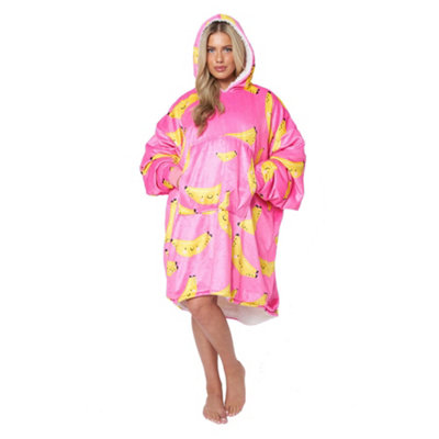 GC GAVENO CAVAILIA Fleece Oversized Banana Hoodie Pink , Snuggle Fluffy Blanket Sherpa Hoodie One Size Fits All Unisex Mens Women
