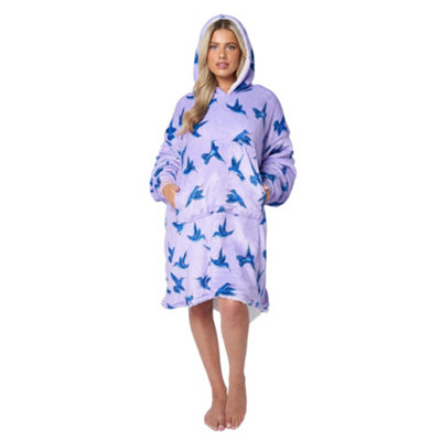 GC GAVENO CAVAILIA Fleece Oversized Hummingbirda Hoodie Lilac , Snuggle Fluffy Blanket Hoodie One Size Fits All Unisex Mens Women