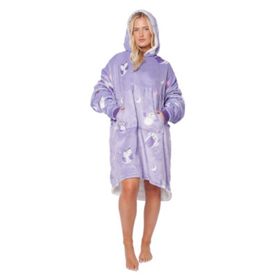 GC GAVENO CAVAILIA Fleece Oversized Owl Hoodie Lilac , Snuggle Fluffy Blanket Hoodie One Size Fits All Unisex Mens Women