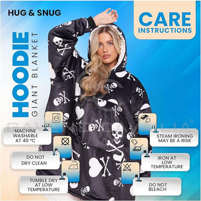 GC GAVENO CAVAILIA Fleece Oversized Skull Hoodie Black ,Snuggle