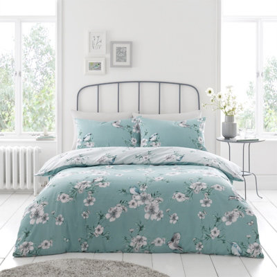 GC GAVENO CAVAILIA Floral Birds green double duvet set with pillowcase,Luxurious reversible quilt cover.