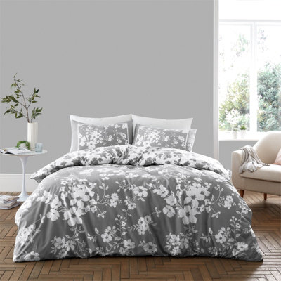 GC GAVENO CAVAILIA Floral world duvet cover bedding set grey double 3PC with reversible flowers printed quilt cover