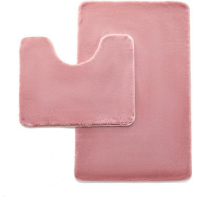 GC GAVENO CAVAILIA Fluffy Bliss 2 Piece Bath Mat Set Blush Pink Fluffy Shaggy Super Absorbent & Washable Anti Slip Shower Mat