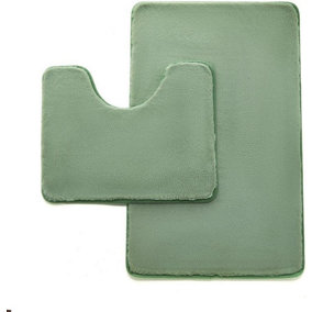 GC GAVENO CAVAILIA Fluffy Bliss 2 Piece Bath Mat Set Green Shaggy Super Absorbent & Washable Anti Slip Shower Mat