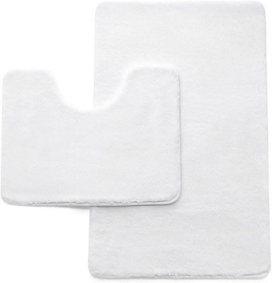 GC GAVENO CAVAILIA Fluffy Bliss 2 Piece Bath Mat Set White Shaggy Super Absorbent & Washable Anti Slip Shower Mat