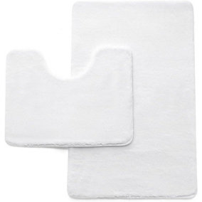 GC GAVENO CAVAILIA Fluffy Bliss 2 Piece Bath Mat Set White Shaggy Super Absorbent & Washable Anti Slip Shower Mat