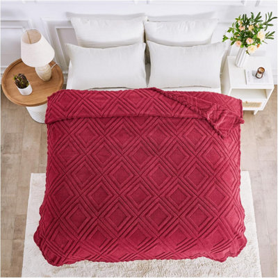 GC GAVENO CAVAILIA Fluffy Fleece Blankets For Bed, Couch, Sofa, Settee Stylish Jacquard Throw 130X180 cm Wine