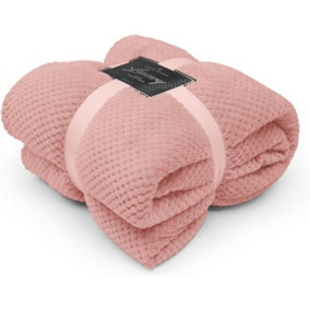 GC GAVENO CAVAILIA Fluffy Pop Extra Large Throw 200x240CM Blush Pink Soft & Cosy Peach King Size Blanket Waffle Throw