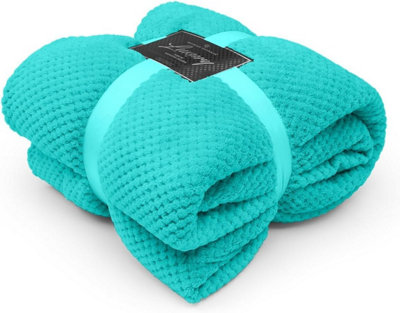 GC GAVENO CAVAILIA Fluffy Pop Throw 130x150CM Aqua Honeycomb Pattern Soft Thermal Blanket,Sofa Bedspread