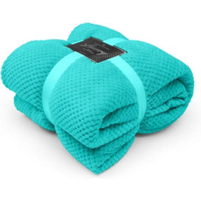 GC GAVENO CAVAILIA Fluffy Pop Throw 130x150CM Aqua Honeycomb Pattern Soft Thermal Blanket,Sofa Bedspread