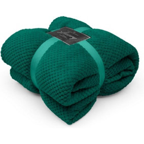GC GAVENO CAVAILIA Fluffy Pop Throw 130x150CM Dark Green Honeycomb Pattern Soft Thermal Blanket,Sofa Bedspread
