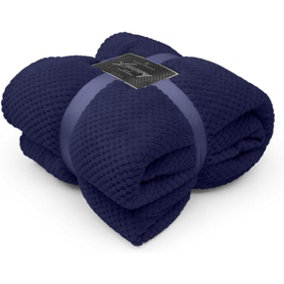 GC GAVENO CAVAILIA Fluffy Pop Throw 130x150CM Navy Honeycomb Pattern Soft Thermal Blanket,Sofa Bedspread