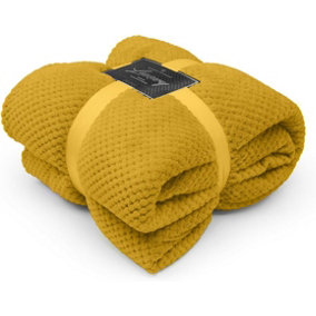 GC GAVENO CAVAILIA Fluffy Pop Throw 130x150CM Ochre Honeycomb Pattern Soft Thermal Blanket,Sofa Bedspread