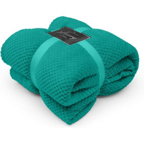GC GAVENO CAVAILIA Fluffy Pop Throw 130x150CM Teal Honeycomb Pattern Soft Thermal Blanket,Sofa Bedspread