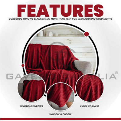 GC GAVENO CAVAILIA Fluffy Pop Throw 150x200CM Red Lightweight Honeycomb Blanket For Bed Settee Throws For Sofas Couch Chair