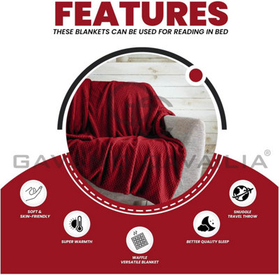 GC GAVENO CAVAILIA Fluffy Pop Throw 150x200CM Red Lightweight Honeycomb Blanket For Bed Settee Throws For Sofas Couch Chair