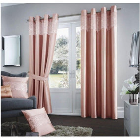 GC GAVENO CAVAILIA Fully Lined Aviv Curtains Blush Pink 66x90 Cm Luxurious Diamante Eyelets Ring Top Curtain With Tie Backs