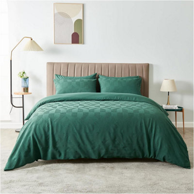 GC GAVENO CAVAILIA Geometric Stripe Pattern Microfiber Double Duvet Set, Plain Reversible Embossed 3D Soft Bedding Sets, Green