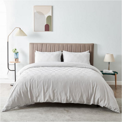 GC GAVENO CAVAILIA Geometric Stripe Pattern Microfiber Single Duvet Set, Plain Reversible Embossed 3D Soft Bedding Sets, Grey