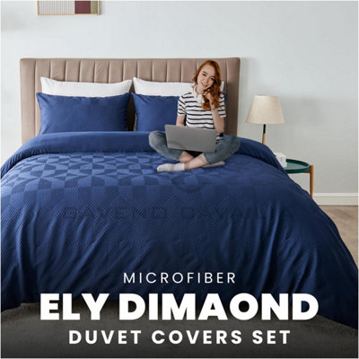 GC GAVENO CAVAILIA Geometric Stripe Pattern Microfiber Single Duvet Set, Plain Reversible Embossed 3D Soft Bedding Sets, Navy