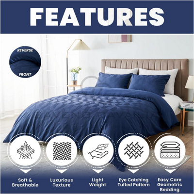 GC GAVENO CAVAILIA Geometric Stripe Pattern Microfiber Single Duvet Set, Plain Reversible Embossed 3D Soft Bedding Sets, Navy