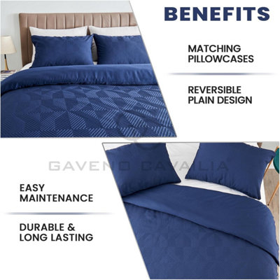 GC GAVENO CAVAILIA Geometric Stripe Pattern Microfiber Single Duvet Set, Plain Reversible Embossed 3D Soft Bedding Sets, Navy