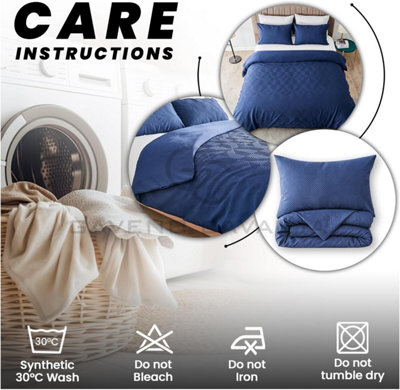 GC GAVENO CAVAILIA Geometric Stripe Pattern Microfiber Single Duvet Set, Plain Reversible Embossed 3D Soft Bedding Sets, Navy