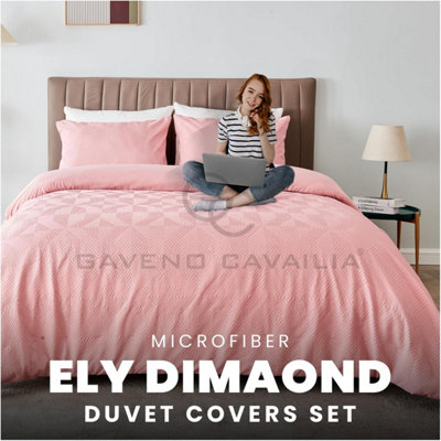 GC GAVENO CAVAILIA Geometric Stripe Pattern Microfiber Single Duvet Set, Plain Reversible Embossed 3D Soft Bedding Sets, Pink