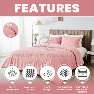 GC GAVENO CAVAILIA Geometric Stripe Pattern Microfiber Single Duvet Set, Plain Reversible Embossed 3D Soft Bedding Sets, Pink