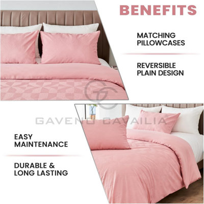 GC GAVENO CAVAILIA Geometric Stripe Pattern Microfiber Single Duvet Set, Plain Reversible Embossed 3D Soft Bedding Sets, Pink