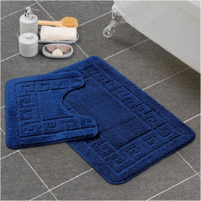 GC GAVENO CAVAILIA Grecian Grace 2 Piece Bath Mat Set Royal Blue Quick Dry Water Absorbent Bathroom Shower Mat & Pedestal Set