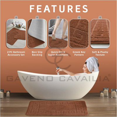 GC GAVENO CAVAILIA Set Tappeti Bagno Lusso 2 Pezzi, Memory Foam Morbido, Antiscivolo, Design Ciottoli, Ocra - 5