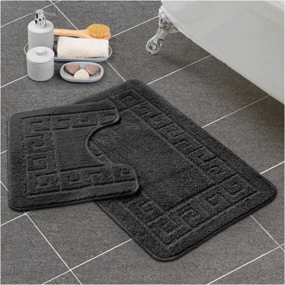 GC GAVENO CAVAILIA Grecian Grace 2 Piece Non Slip Bath Mat Set Aqua Quick Dry Water Absorbent Bathroom Shower Mat & Pedestal Set