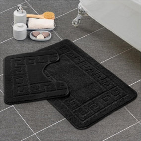 GC GAVENO CAVAILIA Grecian Grace 2 Piece Non Slip Bath Mat Set Black Quick Dry Water Absorbent Bathroom Shower Mat & Pedestal Set