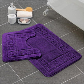 GC GAVENO CAVAILIA Grecian Grace 2 Piece Non Slip Bath Mat Set Purple Quick Dry Water Absorbent Bathroom Shower Mat & Pedestal Set