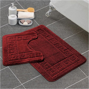 GC GAVENO CAVAILIA Grecian Grace 2 Piece Non Slip Bath Mat Set Red Quick Dry Water Absorbent Bathroom Shower Mat & Pedestal Set