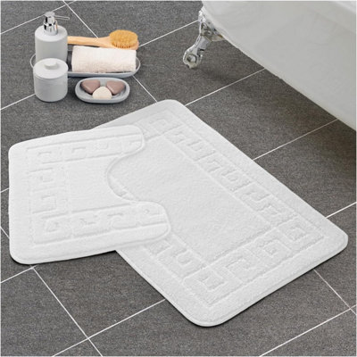 GC GAVENO CAVAILIA Grecian Grace 2 Piece Non Slip Bath Mat Set White Quick Dry Water Absorbent Bathroom Shower Mat & Pedestal Set