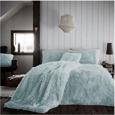 GC GAVENO CAVAILIA Hug & Snug Teddy Fleece Double Duck Egg Duvet Cover With Matching Pillowcase Warm Soft & Cosy Bedding Set