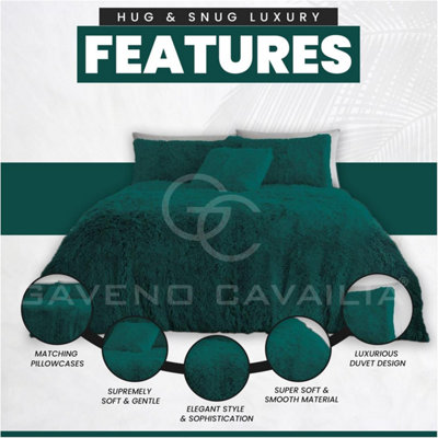 GC GAVENO CAVAILIA Hug & Snug Teddy Fleece Double Green Duvet Cover With Matching Pillowcase Warm Fluffy Soft & Cosy Bedding Set