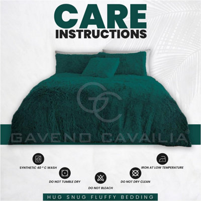 GC GAVENO CAVAILIA Hug & Snug Teddy Fleece Double Green Duvet Cover With Matching Pillowcase Warm Fluffy Soft & Cosy Bedding Set