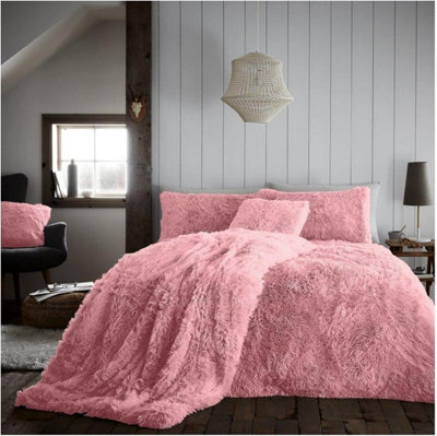 GC GAVENO CAVAILIA Hug & Snug Teddy Fleece Double Pink Duvet Cover With Matching Pillowcase Warm Fluffy Soft & Cosy Bedding Set