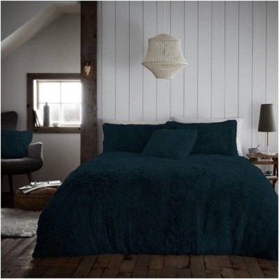 GC GAVENO CAVAILIA Hug & Snug Teddy Fleece Double Teal Duvet Cover With Matching Pillowcase Warm Fluffy Soft & Cosy Bedding Set