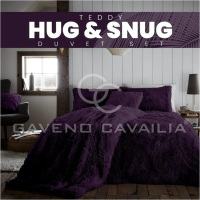 GC GAVENO CAVAILIA Hug & Snug Teddy Fleece Single Purple Duvet Cover With Matching Pillowcase Warm Fluffy Soft & Cosy Bedding Set