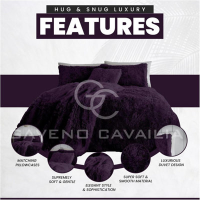 GC GAVENO CAVAILIA Hug & Snug Teddy Fleece Single Purple Duvet Cover With Matching Pillowcase Warm Fluffy Soft & Cosy Bedding Set